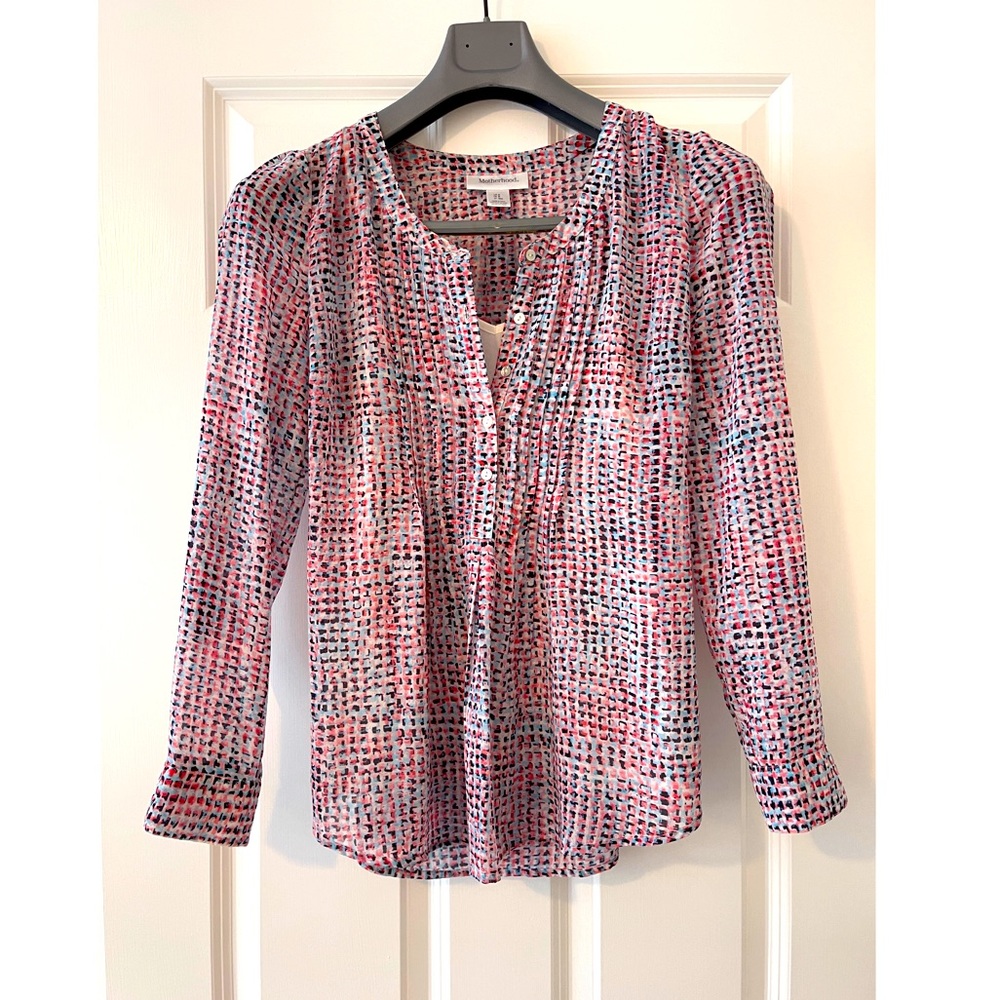 Motherhood Maternity pink blue pattern blouse